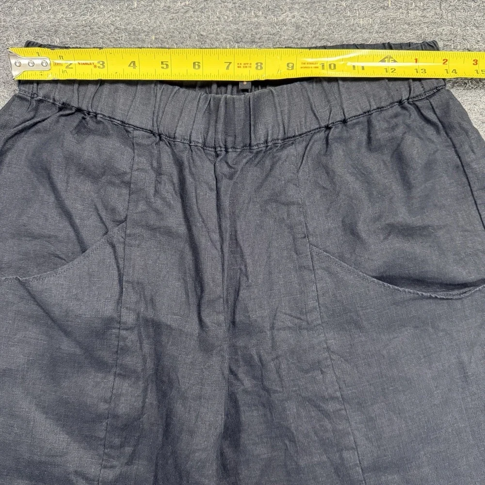 Quince Pants Women Small 100% European Linen Tapered Ankle Black Elastic Waist